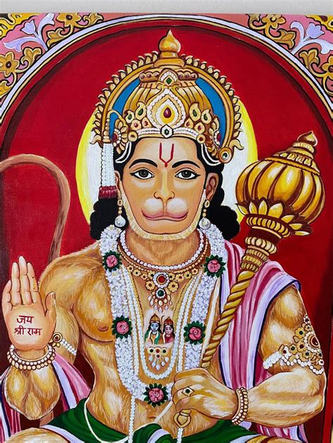 Acrylic Lord Hanuman Ji Painting Hindu God Hindu Spiritual Art Lord