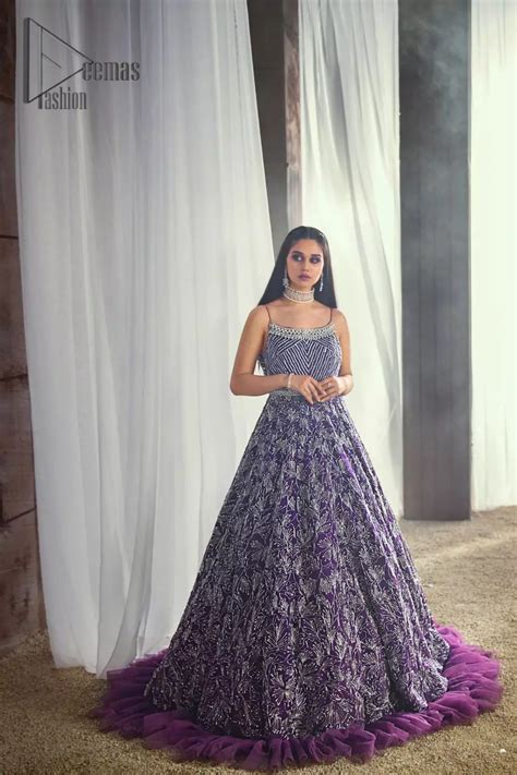 Purple Frilled Maxi For Walima Function Pakistani Maxi Dresses