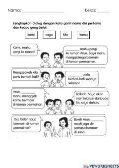latihan kata ganti nama diri pertama kedua language malay grade