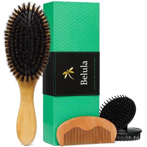 Belula 100 Boar Bristle Hair Brush For Men Set Soft Hairbrush For Thin Normal