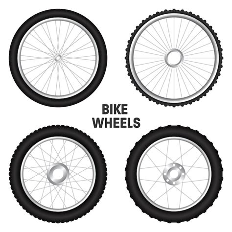 Realistische fahrradräder reifen gummireifen glänzende metallspitzen
