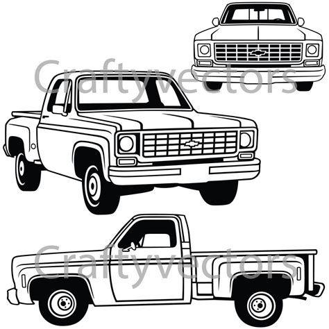 Chevrolet C10 1973 Vector In 2020 Easy Drawings For Kids Stencils