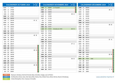 Calendrier Octobre D Cembre