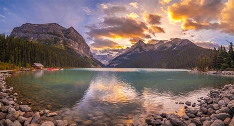 Epic Multishot Panorama Lake Louise Sunset Mountains Clouds Summer