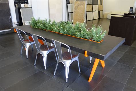 Neolith Basalt Black Board Room Table With Orange Aluminium Frame And