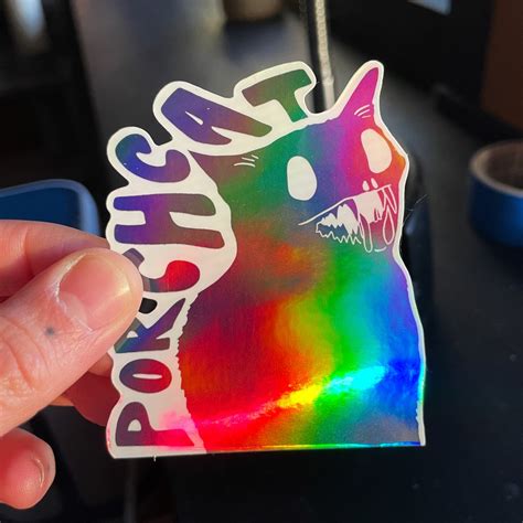 Rainbow Holographic Demon Cat Yawn Sticker Cat Art Magic Etsy