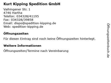 Ffnungszeiten Kurt Kipping Spedition Gmbh Vaihingener Str In