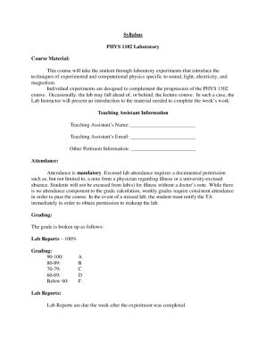 Fillable Online Syllabus PHYS 1102 Laboratory Course Material Fax Email