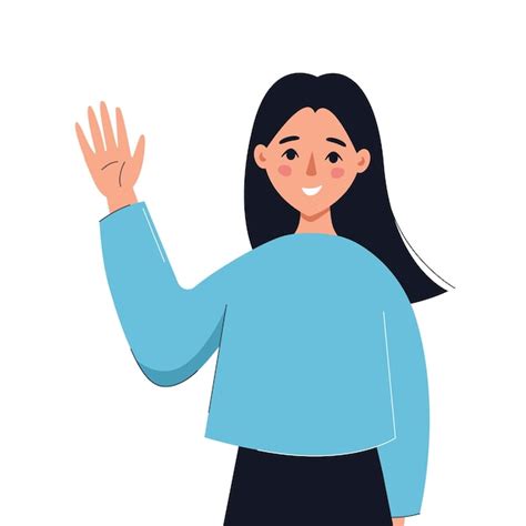 Premium Vector Welcoming Woman Girl Saying Hello And Waving With Hand Vector Flat Illustration