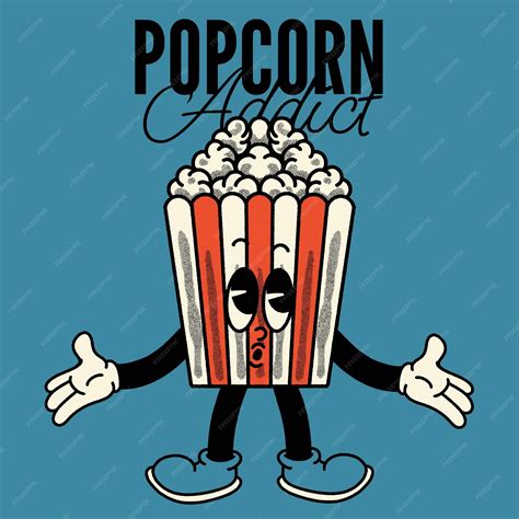 Premium Vector | Popcorn addict with popcorn groovy character design