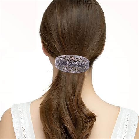 Large Hair Barrette Set For Thick Hair Grey Marble Filigree For Women