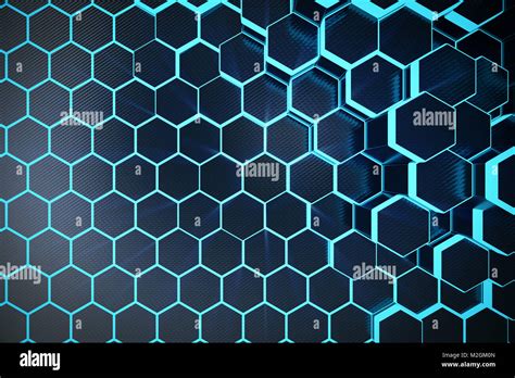 3D Illustration Blue Abstract Hexagonal Geometric Background Structure