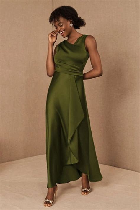 Olive Satin Bridesmaid Dress Wedding Dress Bridesmaid Etsy