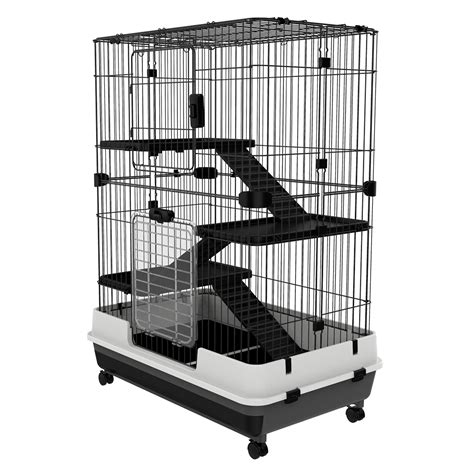 Pawhut 32”L 4-Level Indoor Small Animal Hamster Cage with Wheels, Black - Walmart.com