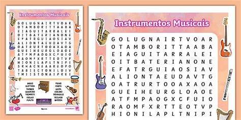 Caça palavras Instrumentos Musicais teacher made