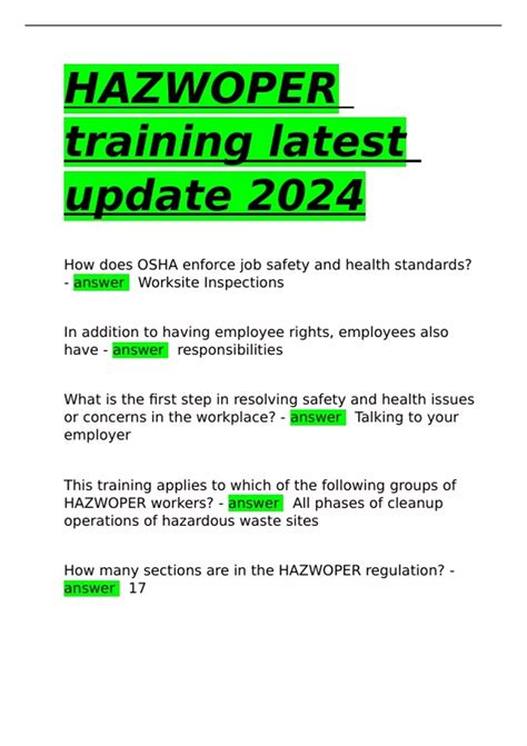 HAZWOPER training latest update 2024 - HAZWOPER CERTIFICATION - Stuvia US
