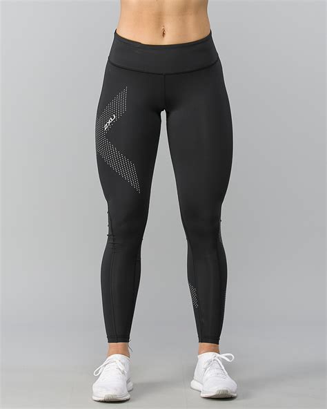 2XU Mid Rise Compression Tights Black Dotted Reflective Tights No