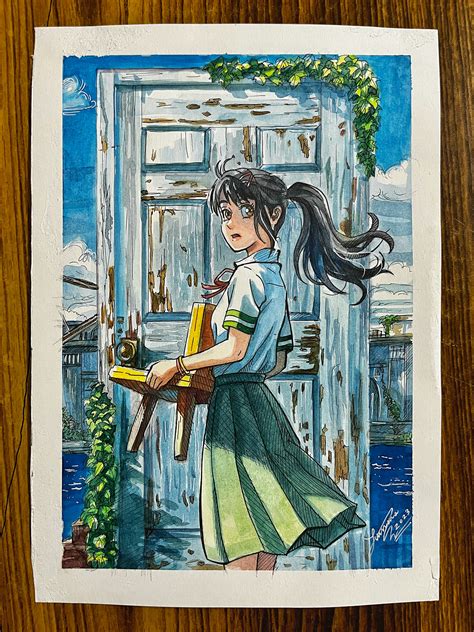 Drawing Suzume No Tojimari With Watercolor And Pen Behance