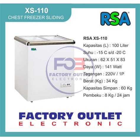 Jual RSA XS 110 CHEST FREEZER BOX SLIDING 100 L ONLY JABODETABEK