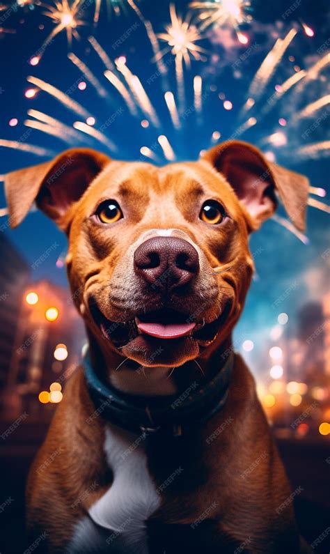 Premium AI Image | A dog with fireworks in the background generative ai