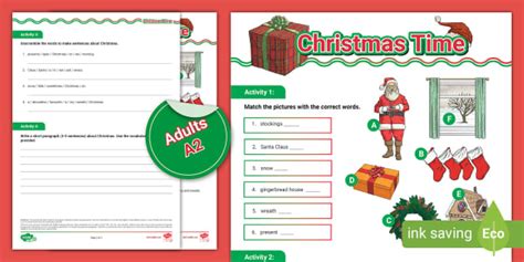 Esl Christmas Time Activity Sheet Adults A2 Twinkl