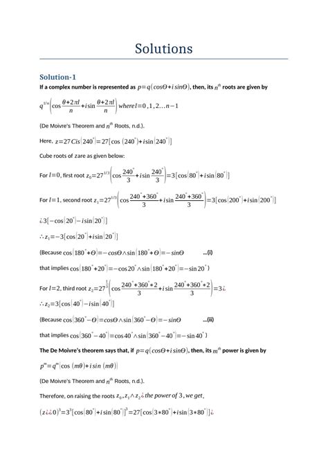 Polar Form and Demoivre’s Theorem solutions