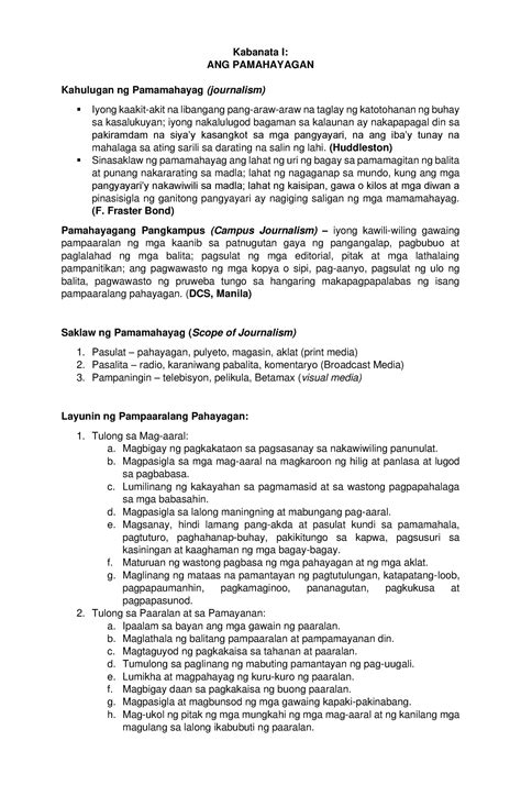Kabanata 1 Ang Pamahayagan Kabanata I ANG PAMAHAYAGAN Kahulugan Ng