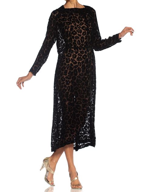 1920s Black Silk Burnout Velvet Long Sleeved Dress For Sale At 1stdibs