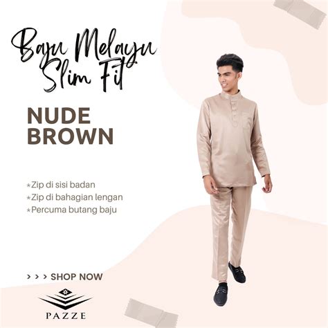 Satin Series Pazze Baju Melayu Slim Fit Satin Bm C Nude Brown Shopee Malaysia