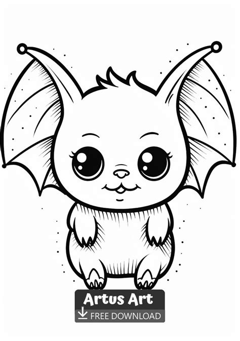 a cute little bat with big eyes and large wings on it's head, sitting down