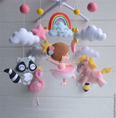 Felt mobile | Купить Мобиль из фетра "Балерина и радуга" - розовый ...