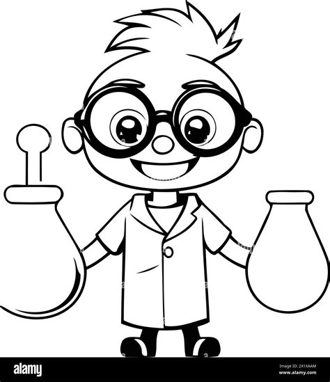 Cute Green Alien Scientist Cartoon Character With Test Tubes Vector