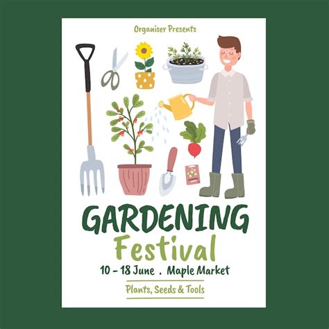 Free Vector Flat Gardening Vertical Poster Template