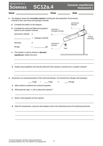 Edexcel Sc12a Dynamic Equilibrium Ks4 Lesson Teaching Resources