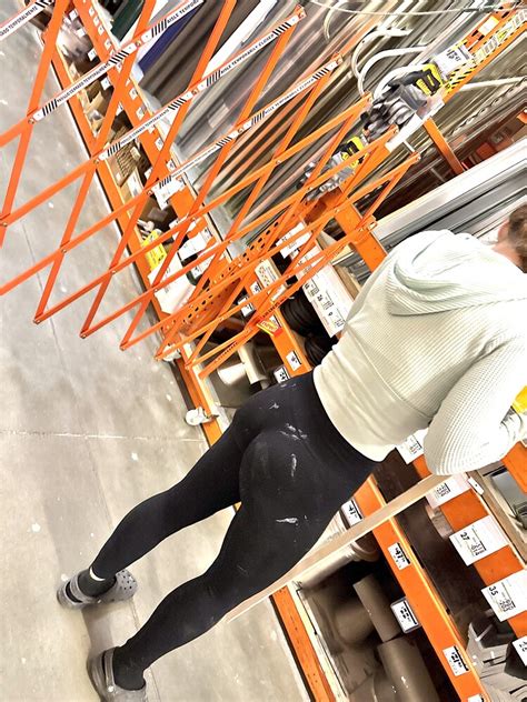 Petite White Women With Nice Round Ass In Black Leggings With Hand Prints Spandex Leggings