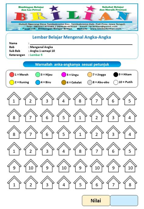 Lembar Kerja Mengenal Angka Sampai Dengan Mewarnai Paud Tk