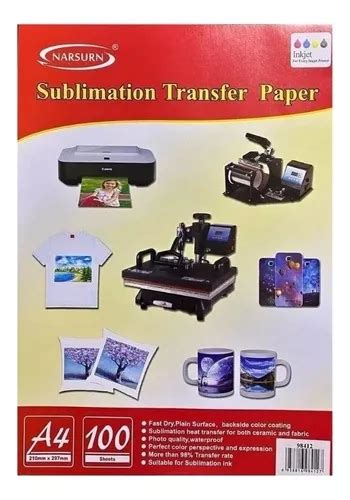 100 Hojas Papel Para Sublimar A4 Papel Transfer Sublimación Color