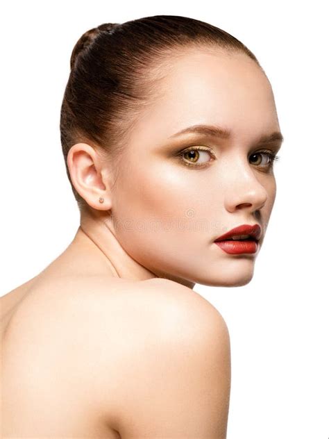 Beauty Girl With Makeup Brush Natural Make Up Nude Make Up Stock