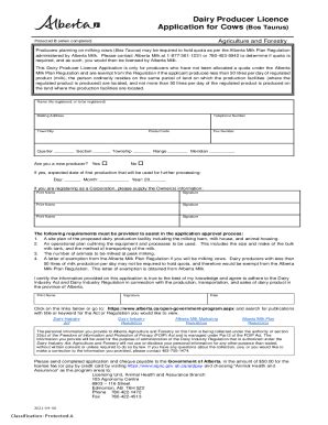 Fillable Online Dairy Producer Licence Application For Cows Bos Taurus