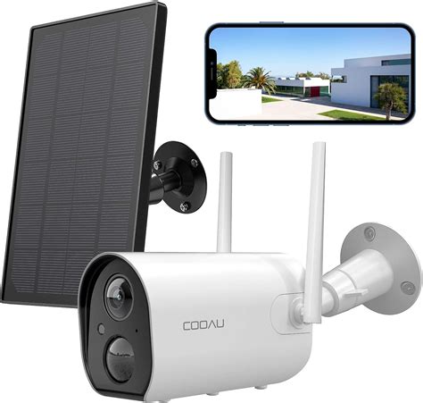 Cooau Outdoor Wireless Home Security Camera Rechargeable 10400mah Battery Solar