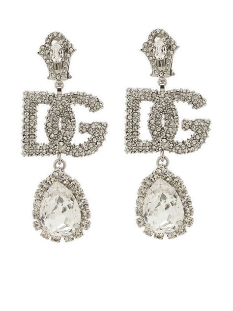 Dolce Gabbana DG Logo Crystal Embellished Earrings Silver FARFETCH