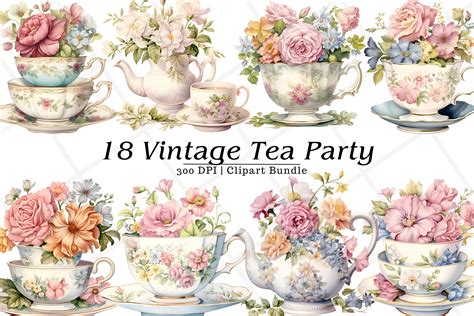 Vintage Tea Cup Party Watercolor Clipart Graphic by Rabbyx · Creative ...