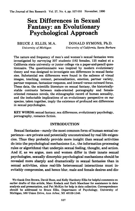 PDF Sex Differences In Sexual Fantasy An Evolutionary Psychological