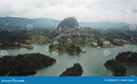 Aerial Drone Footage Of El Penon De Guatape Near Medellin In Antioquia