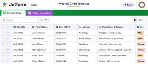 Medical Chart Template | Jotform Tables