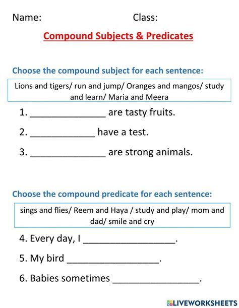 Mastering Compound Subjects And Predicates Worksheets For Effective