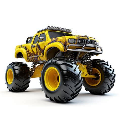 Eye-catching Yellow Monster Truck in Fantastic Realism Style Stock ...