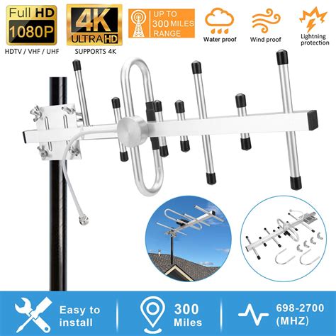 Miles Tv Antenna Amplified Outdoor Hd P Digital Signal Uhf Vhf