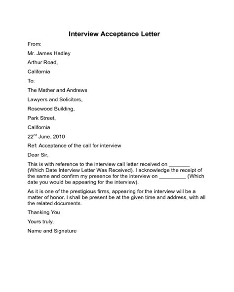 Interview Acceptance Letter Sample Edit Fill Sign Online Handypdf