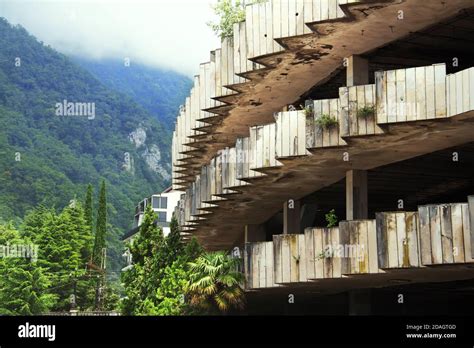 Old abandoned building in Gagra, Abkhazia. The architecture of the ...